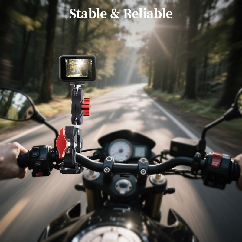Clamp Camera Mount for DJI Osmo Action 6 5 4 360 Nano for Insta360 X5 X4 Air Go Ultra for Gopro Hero 13 12 11 MAX 2 Metal Fence Motorcycle Bike Mount Handlebar 1/4" Threads Accessories