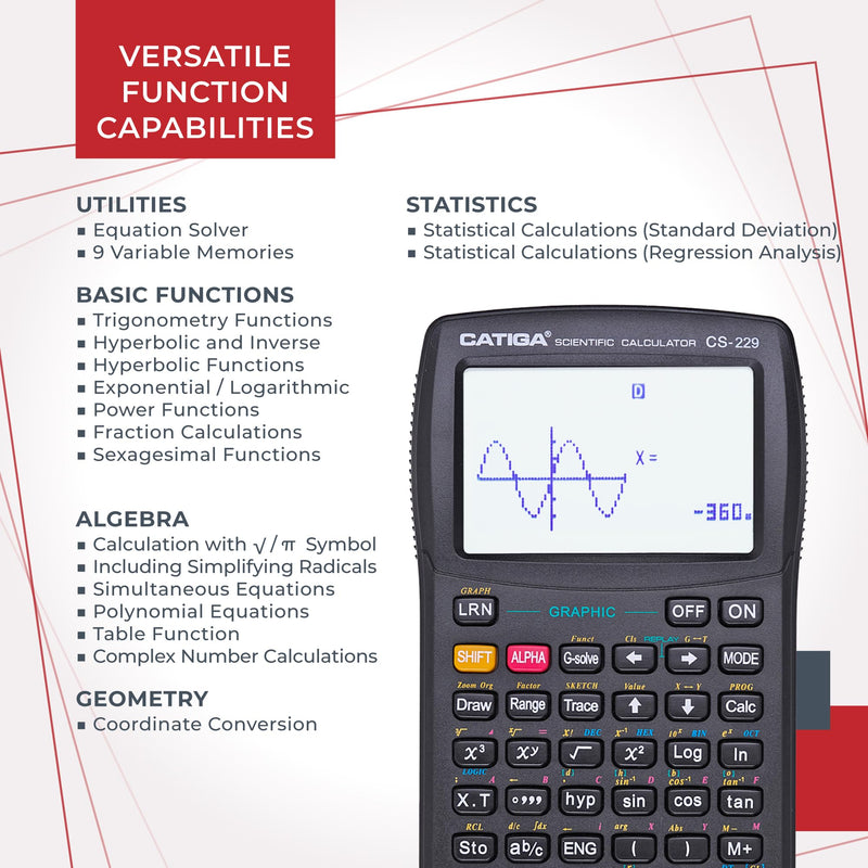 CATIGA Scientific Calculators with Graphic Functions, Graphing Calculators with Multiple Modes, Scientific Calculators for Students, High School or College Courses, Calculadora Cientifica, CS-229 Black