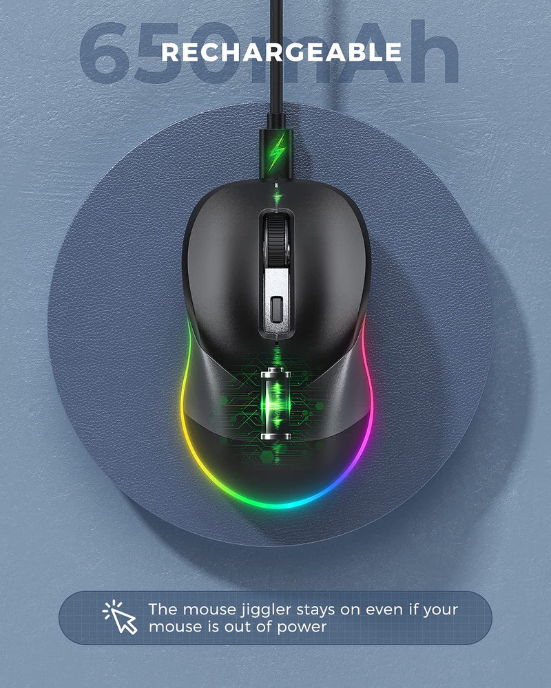 Wireless Mouse, Jiggler Mouse for Laptop - LED Mouse Rechargeable Computer Mice Mouse Mover Undetectable Random Movement with On/Off Button Keeps Computer Awake - Black&Grey Black & Grey Mouse