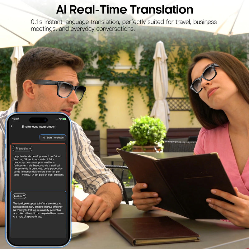 Yowow BIT AI Smart Camera Glasses 8MP Camera for Women Men, 4K Photos & 1080P Video Recording,Anti-Shake, 12H Music/Bluetooth Calls, Real-time Translation/GPT Object Recognition (Photochromic Lenses) Photochromic Lenses