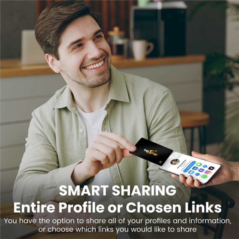 Digital Business Card by TapSnap | No Subscription/No Fee | Tap to Share Smart NFC | Custom Business Card | Smart Networking Card | iPhone & Android (Black) Black