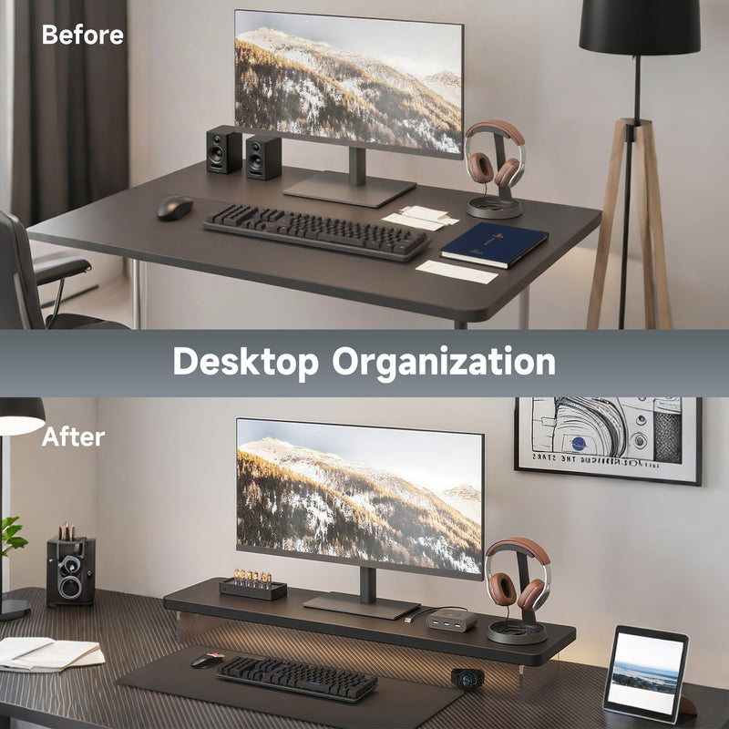 Computer Monitor Stands, Wood & Acrylic Computer Monitor Stand, Desk Monitor Stand Underneath Storage For Office, Home, School Supplies, 31.5" L (Black) Black