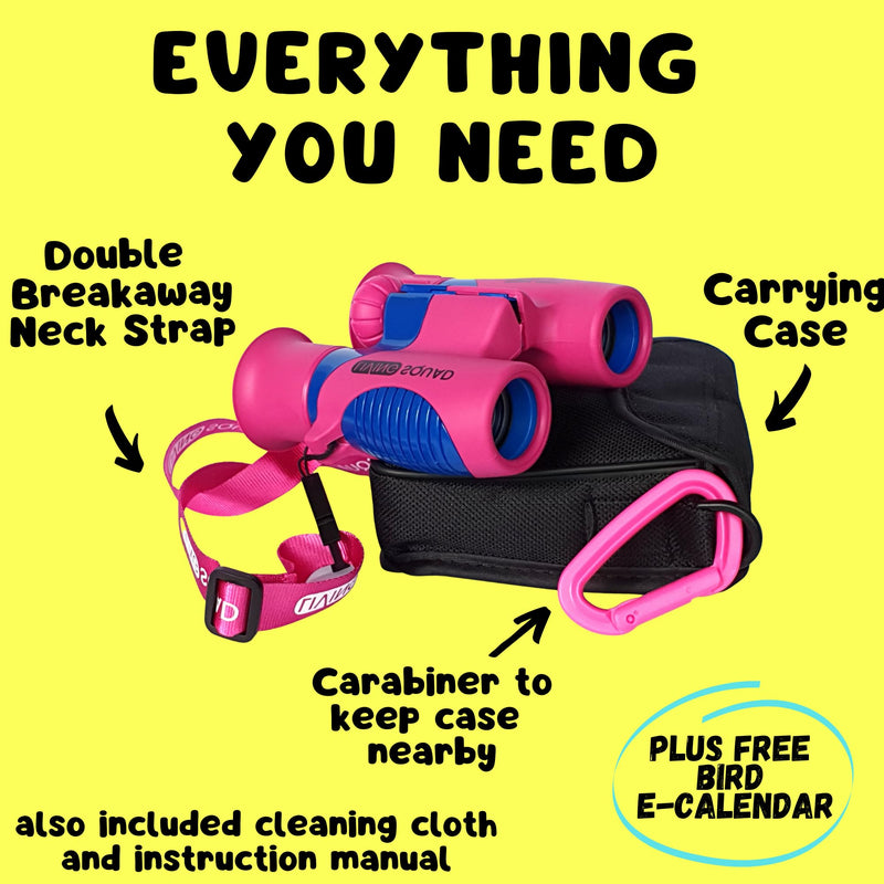 Kids Binoculars 8x21 Pink- Girls Age 3-12, Shock Proof Compact Binoculars for Kids Set- Neck Strap, Compass, Carabiner, Case- High-Resolution Optics Child Gift Toy for Bird Watching, Hiking, Spy Pink/Blue