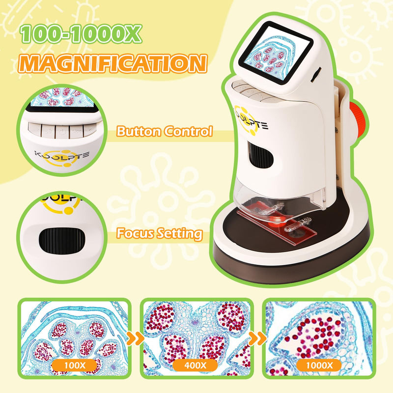 Microscope for Kids, 1000X HD Pocket Kids Microscope, 2.1'' LCD Screen Mini Micrscope for Kids 8-12, Science Mini Scope Toy Kits, Handheld Miniscope Educational Gifts for Kids, 32 GB TF Card Included Warm White
