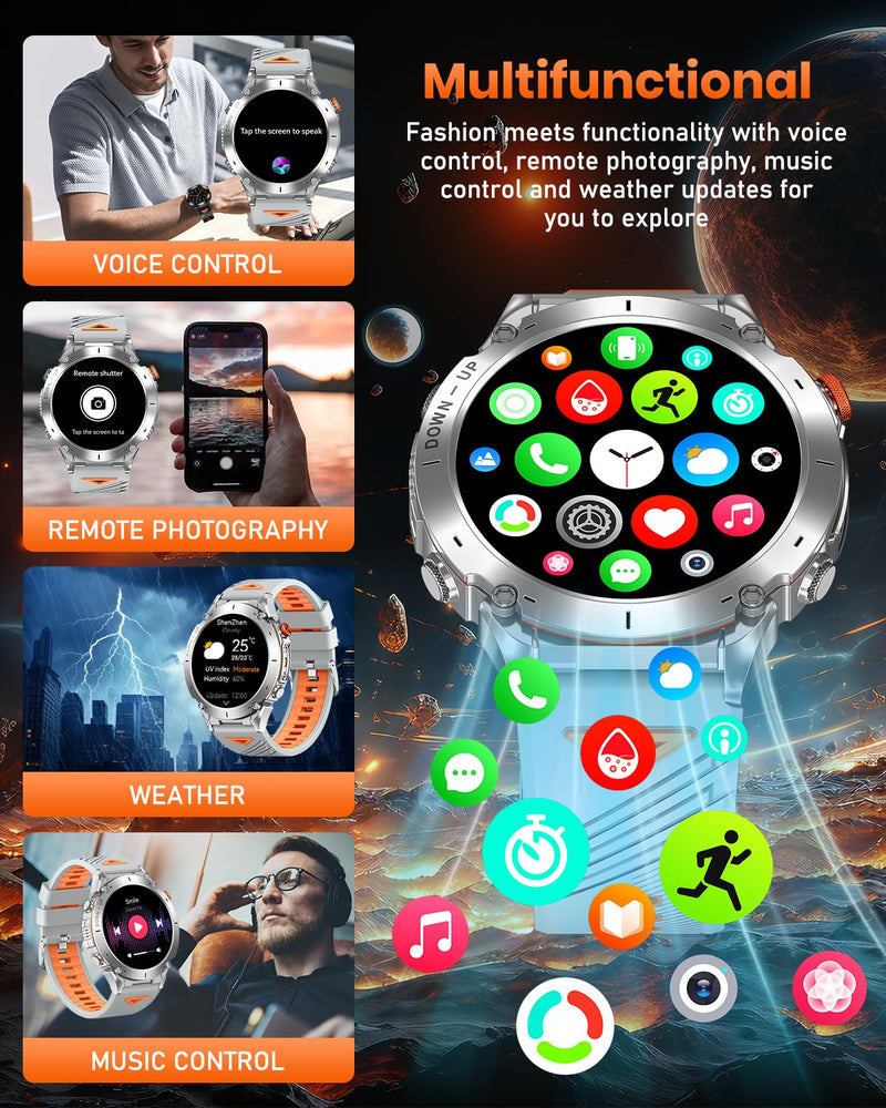 Military Smart Watch, 1.43" AMOLED Display, GPS, Bluetooth Calling, 730mAh Battery, 170+ Sports Modes, 3ATM Waterproof