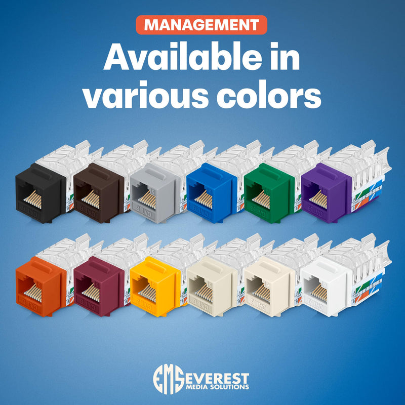 Everest 45 Degree RJ45 Cat6 Keystone Jacks Slim Profile 50-Pack White | Compatible with 45° Angled Speed Termination Tool - 45Term (B0BL3GS7ZY)