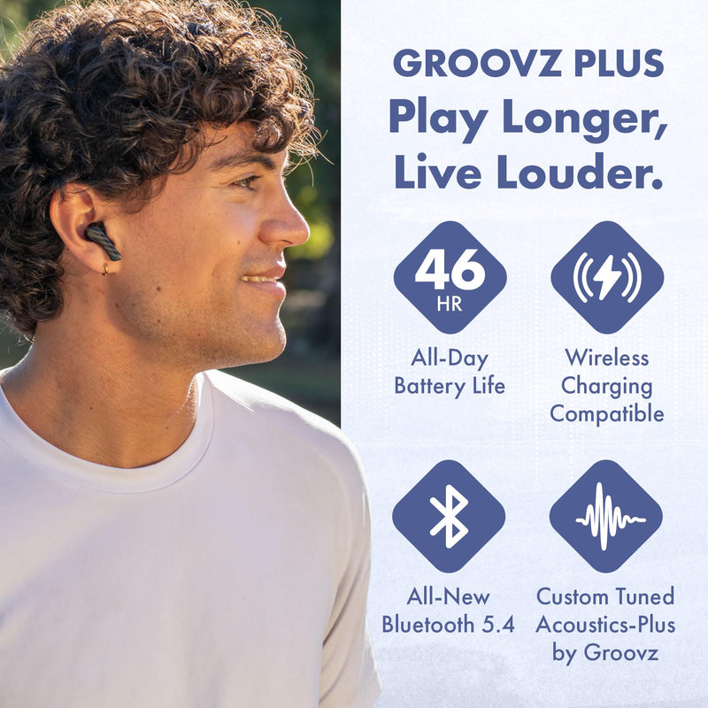 Groovz Plus True Wireless Earbuds with Wireless Charging Case - Designed in the USA - IPX4 Water Resistant Bluetooth Earbuds Compatible with Apple & Android - 46Hr Battery - Dual Microphone - Leopard