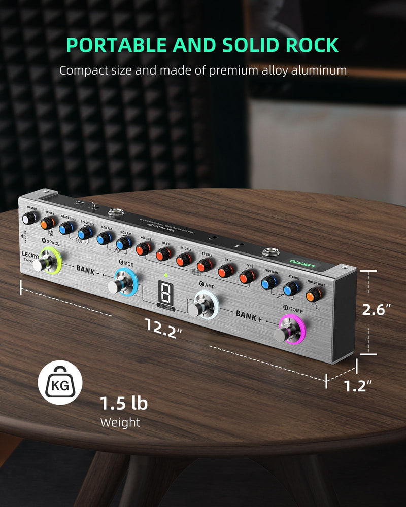 LEKATO Bass Multi Effects Pedal, Bass Effects Pedal with 36 Presets, Editable 4 Modules, Amp, Compressor, Mod, Space, Reverb, IR CAB, Tuner, BT Connection, Music Recording For Bass Guitar