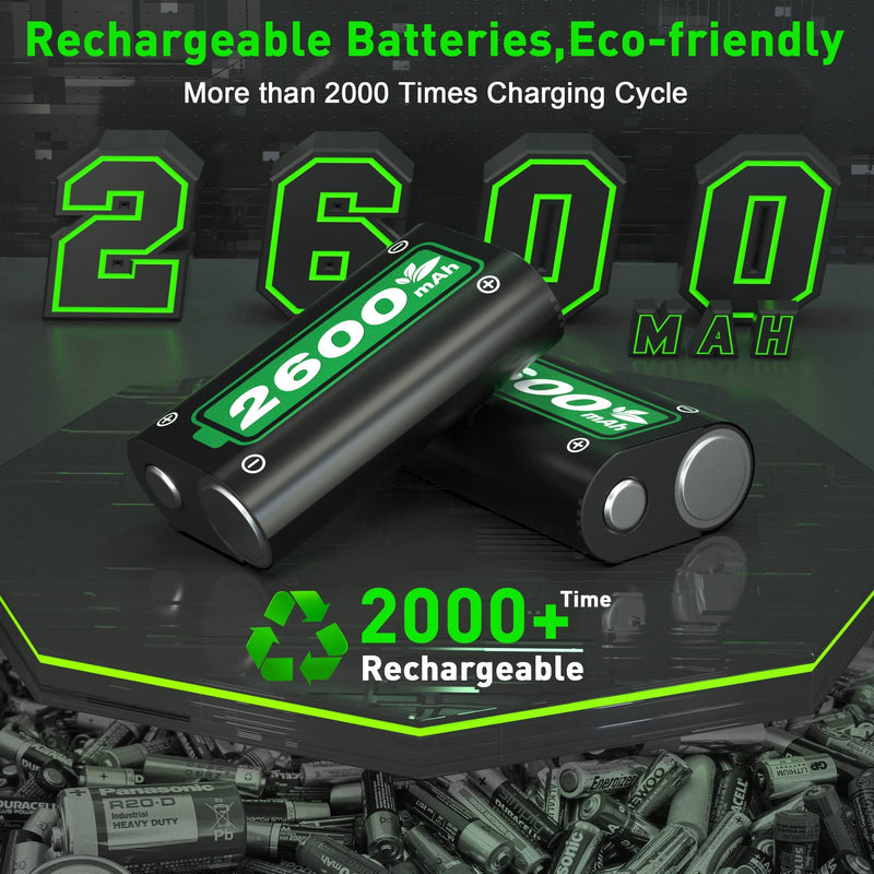 Ukor Fast Charging 2x6200mWh(2x2600mAh) Rechargeable Battery Packs with Charger for Xbox One/Xbox Series X|S Xbox One S/Xbox One X/Xbox One Elite Wireless Controller, Lasting Intelligent Protection