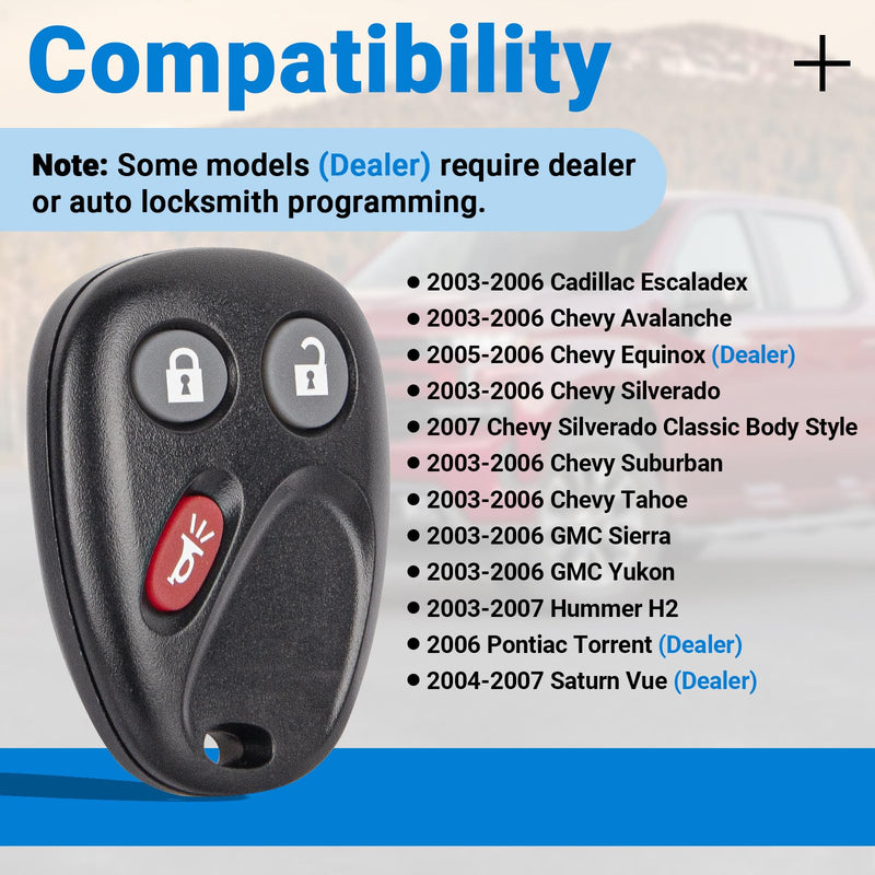 [AUSTRALIA] - Keyless Entry Car Key Fob Replacement for 2003-2007 Chevy Chevrolet Silverado Tahoe Avalanche Equinox SSR Suburban/GMC Sierra Yukon/Cadillac Escalade/Hummer H2 for LHJ011 (2 Pack) 