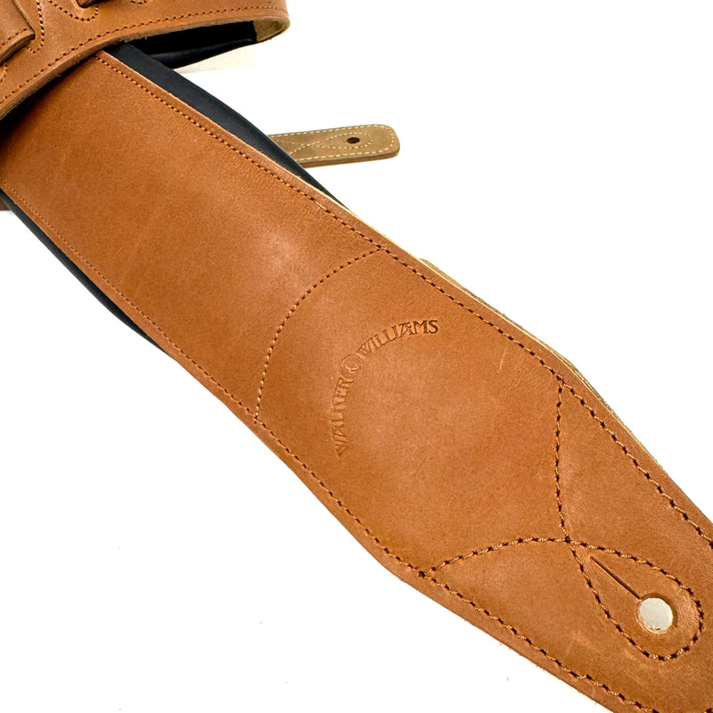 Walker & Williams B4B-LBRN Rustic Whiskey Tan Finish 4" Wide Double Padded Premium Brown Heirloom Grain Leather Guitar And Bass Strap For Acoustic, Electric, And Bass Guitars