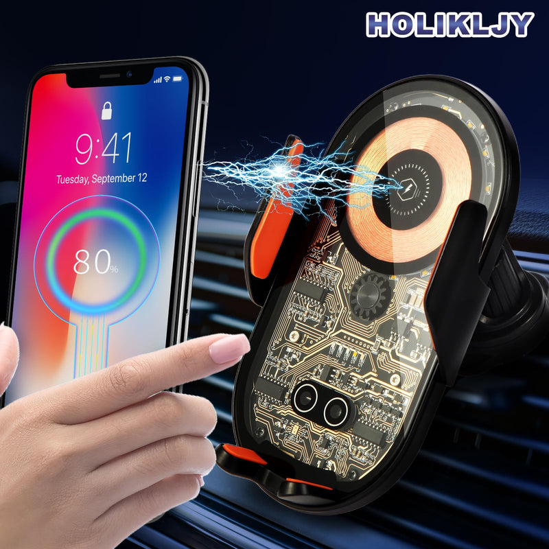 Phone Holders for Your Car with Wireless Chargre - Metal Hook Clip, Auto Clamp Air Vent Cell Phone Car Mount, Hands Free Universal Automobile Cradle Fit for iPhone Android and All Smartphones Silver