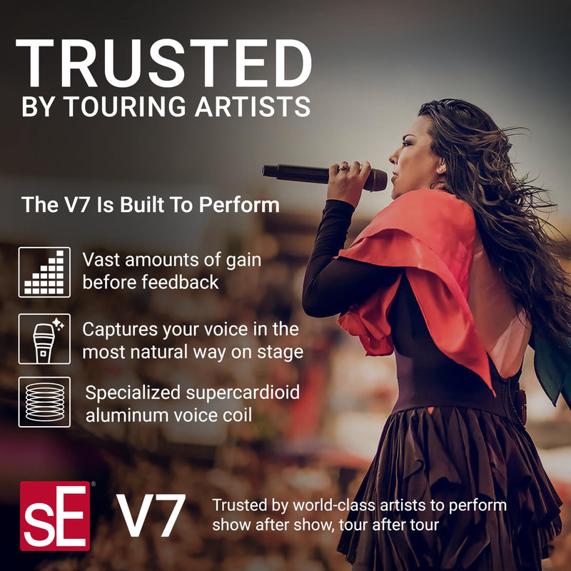 SE ELECTRONICS V7 Dynamic Microphone for Singing, Speech & Studio Recording - XLR Handheld Professional Microphone with Supercardioid Aluminum Voice Coil for Huge Gain Before Feedback - Grey V7 - Gray