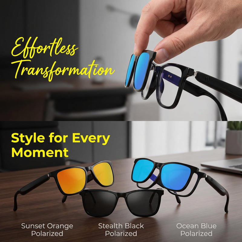 APOPHENIA Smart Bluetooth Glasses,Anti Blue Light/Polarized Magnetic Sunglasses for Men Women,UV400 Protection,Real-time Translation,for Indoor/Outdoor (with Black Lenses)