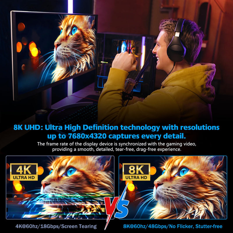 8K HDMI Fiber Optic Cable Long 2.1 164FT/50M, Unidirectional 48Gbps High Speed Optical HDMI Cord 8K@60Hz 4K@120Hz eARC HDR10 HDCP 2.2/2.3 for TV/Projector/PS5/Xbox/Soundbar