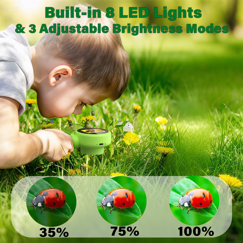 [AUSTRALIA] - Microscope for Kids with Bug Catcher, 1080P HD Digital Handheld Portable Kids Microscope, 2 in 1 STEM Science Educational Learning Kit Christmas Birthday Gifts Toys for 3-15 Boys & Girls (Green) Bug Catcher & Microscope Kits Green 
