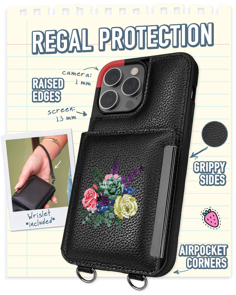 Smartish iPhone 14 Pro Max Crossbody Wallet Case - Dancing Queen [Purse/Clutch with Detachable Strap & Wristlet] Protective Cover with Credit Card Holder - Catch The Bouqet [Catch the Bouqet]