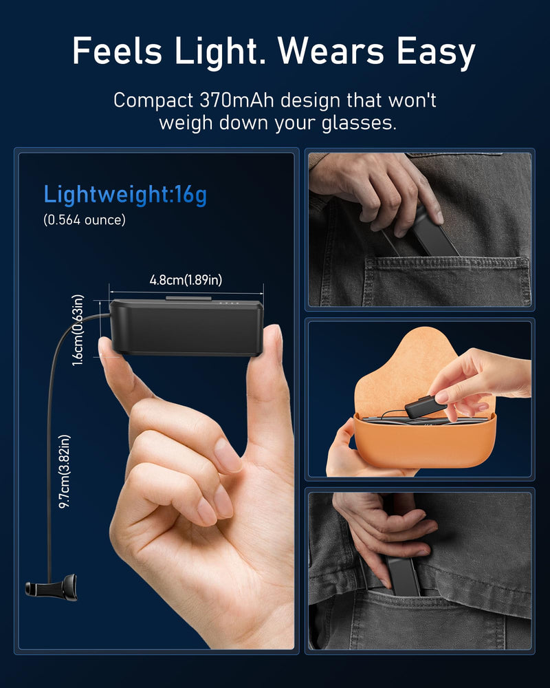 Wearable Charger for Meta Ray-Ban Display Glasses, 370mAh Battery Pack | Power Bank Accessories, 16g Lightweight Clip-On Backup Power for Recording, Calls and Travel with USB-C Recharging On the Go