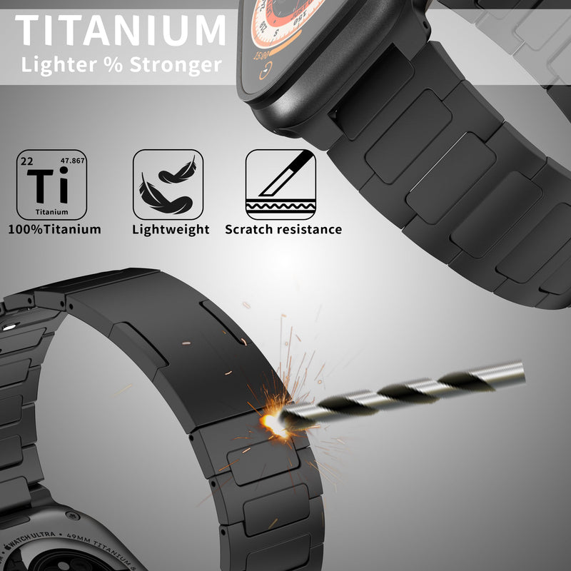 Pure Titanium Bands Compatible with Apple Watch Ultra 3/2/1 Series 11 10 9 8 7 6 5 4 SE, Band for Apple Watch 49mm 46mm 45mm 44mm, 49g Lightweight Titanium Metal Strap for iWatch Black 49mm/46mm/45mm/44mm