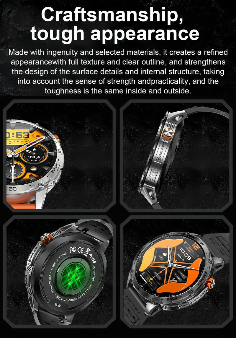 Military Smart Watch, 1.75" Crystal Ultra-Clear AMOLED Display,Spo2 Blood Oxygen Heart Rate Monitor Super Long Standby 730mAh Battery, Bluetooth Calling,LED Flashlight,IP68 Waterproof (Black) Black