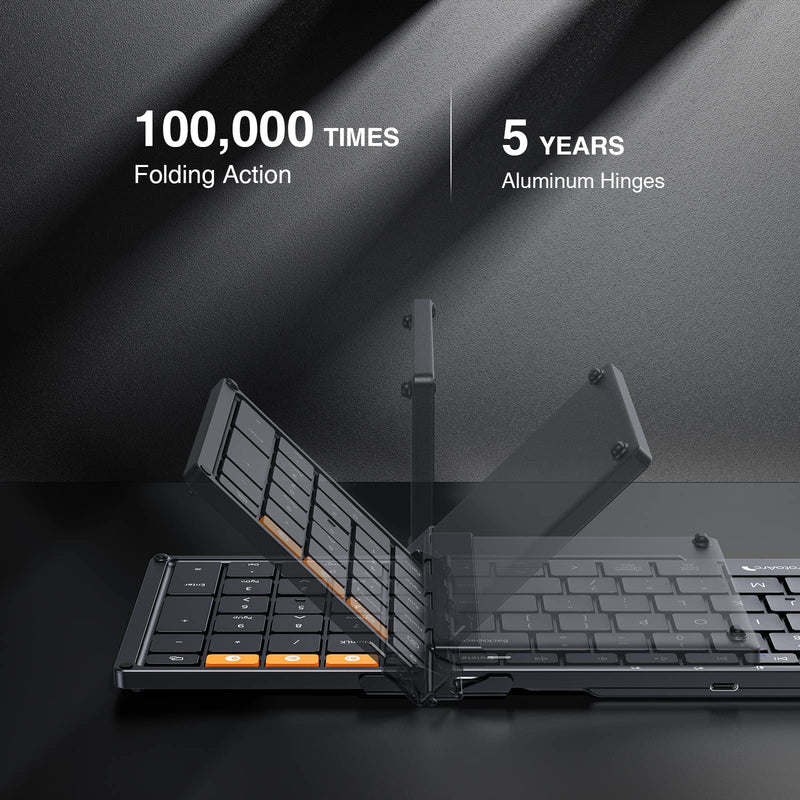 Foldable Bluetooth Keyboard, ProtoArc XK01 Folding Wireless Portable Keyboard with Numeric Keypad, Full-Size Travel Keyboard for Windows iOS Android Tablet PC Smartphone, Sync Up to 3 Devices, Black