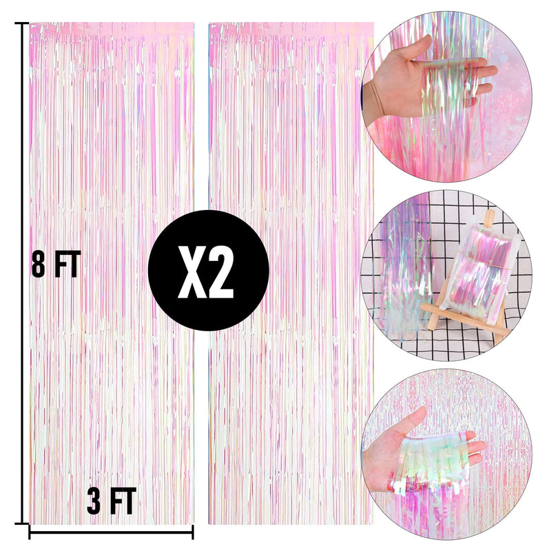 Dazzle Bright 2 Pack Backdrop Curtain, 3FT x 8FT Metallic Tinsel Foil Fringe Curtains Photo Booth Background for Baby Shower Party Birthday Wedding Engagement Bridal Shower (Multicolor) Multicolor
