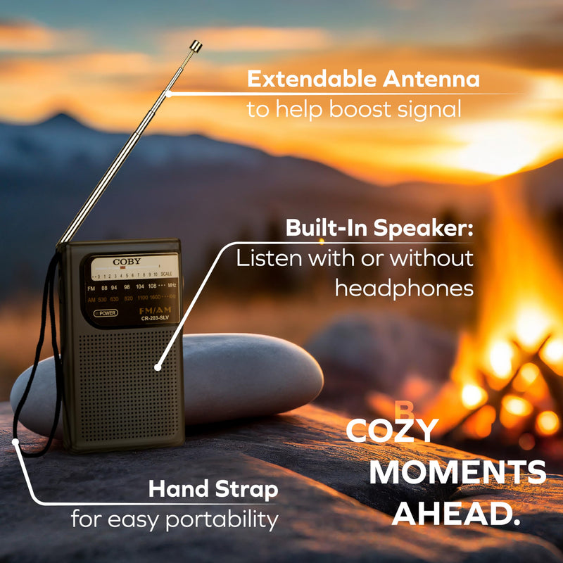 [AUSTRALIA] - Coby Portable AM/FM Radio – Retro Battery Operated Pocket Radio with Powerful Speakers, Long 800-Hour Battery, Clear Reception, Emergency & Travel Transistor Device for Home or Outdoors B-Black 