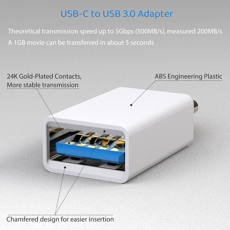 USB C to USB Adapter Pack-1,USB-C Male to USB 3.0 Female Adapter for MacBook Pro 2021/2020 iMac iPad Pro/Mini 6 Pixel 6 5 4 XL USB C Wall Plug Charger and Any Type C or Thunderbolt 4/3 Devices, White 1 Count