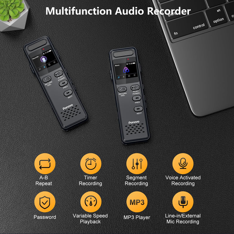 [AUSTRALIA] - 160GB Digital Voice Recorder with Playback, 1100mAh Audio Recording Device for Lecture Interviews, 1536Kbps Voice Activated Recorder with Noise Reduction, Password, External Microphone 160GB 