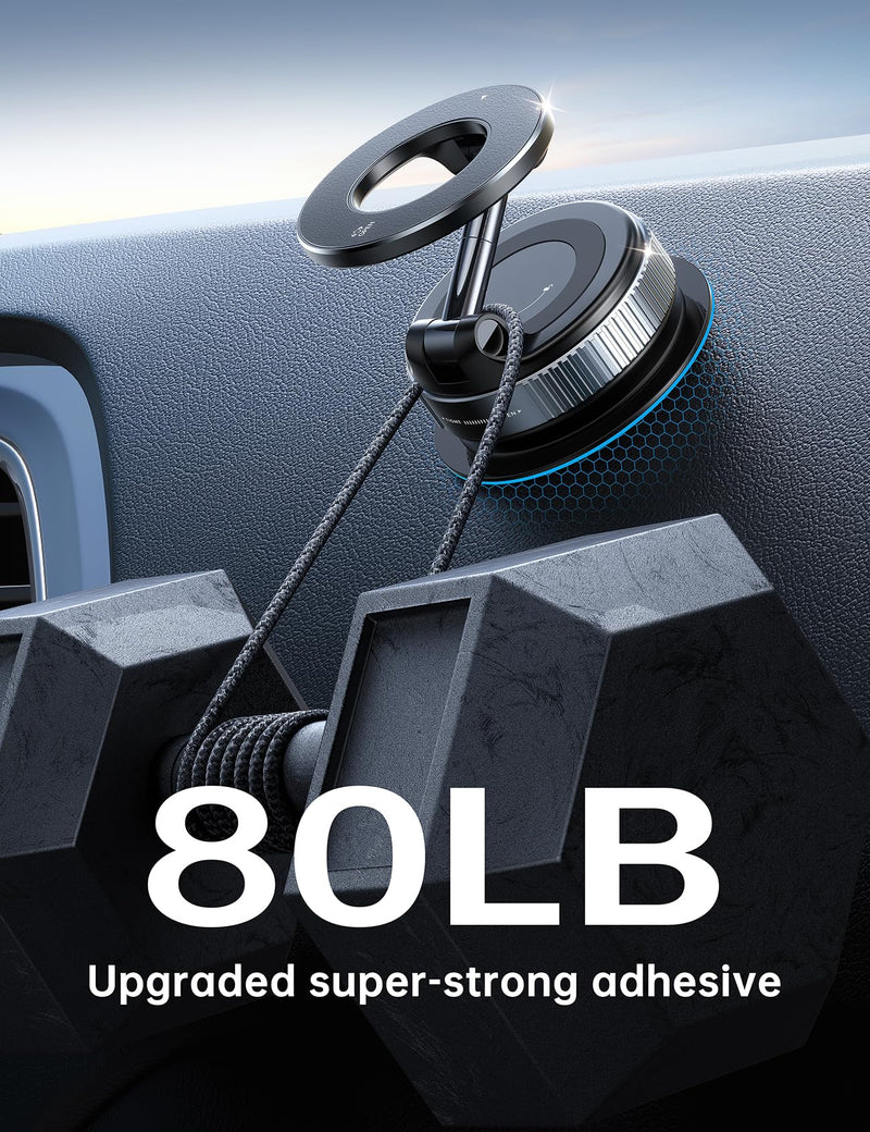 Coolpow Suction Cup Magnetic Phone Holder for Car Phone Holder Mount Dash [Strong Magnet] Cell Phone Holders for Your Car Accessories for iPhone 16 Pro Max 15 14 13 12 Plus Black [ Vacuum ]