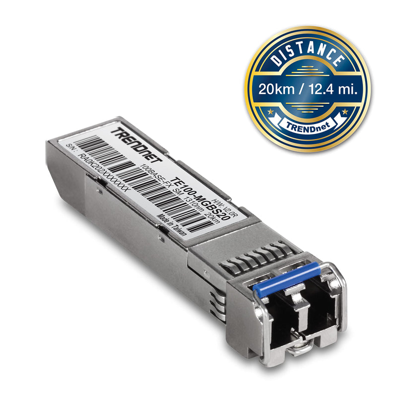 TRENDnet SFP to RJ45 100Base-FX Single-Mode LC Module, TE100-MGBS20 | Up to 12.4 Miles, Standard SFP Compatible, Up to 155Mbps Speeds, Duplex-LC Fiber Compatible,1310nm, Lifetime Protection 20 KM