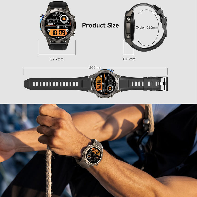 GPS Smart Watch Running Watches, Military Smart Watches with Bluetooth Call Heart Rate Monitor Pedometer Step Counter, Barometer Altitude Compass Smartwatches for Android iOS Phones Silver