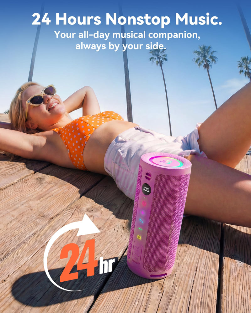 BassBloom Roar 3 Portable Bluetooth Speaker,20W Powerful Sound with JIKE Bass,IPX6 Waterproof,24H Playtime,Bluetooth 5.4,RGB Lights,Wireless TWS Pairing,Outdoor for Camping and Beach (Pink)