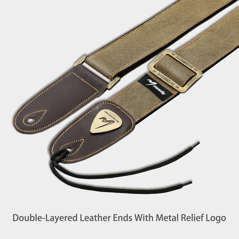 [AUSTRALIA] - Guitar Strap, Discover Unrivaled Comfort with Premium Denim & Cotton for Bass, Acoustic & Electric Guitars - Durable Double-Layer Leather Ends & Eye-Catching Metal Embossed Logo! (Khaki) Khaki 