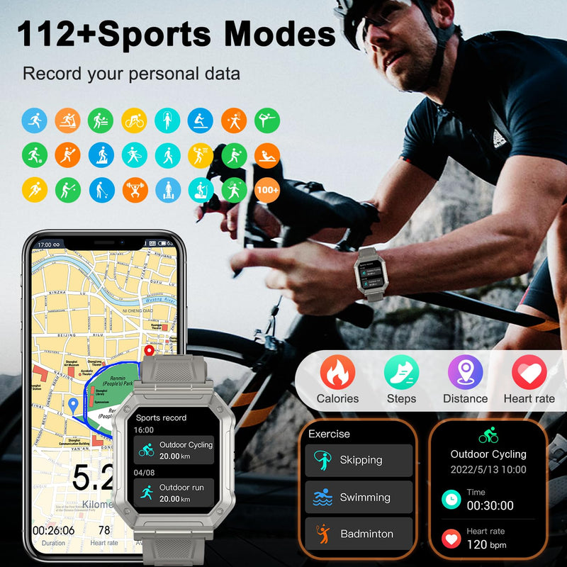 Smart Watch for Men Fitness Tracker: Military Smart Watches for Men Digital Mens Watches Make/Answer Call Running Waterproof Smartwatch Android Phones iPhone Samsung Compatible Heart Rate Monitor Grey