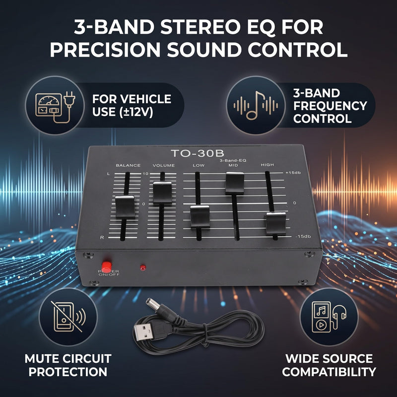 3 Band Equalizer, 20Hz-20Khz High Medium Low EQ Stereo Equalizer Channel Digital