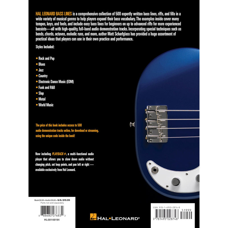Bass Lines - Hal Leonard Bass Method | 500 Bass Grooves, Riffs, and Fills for All Styles and Levels | Bass Guitar Tablature Songbook with Audio Tracks |Bass Instruction Book for Beginners to Advanced