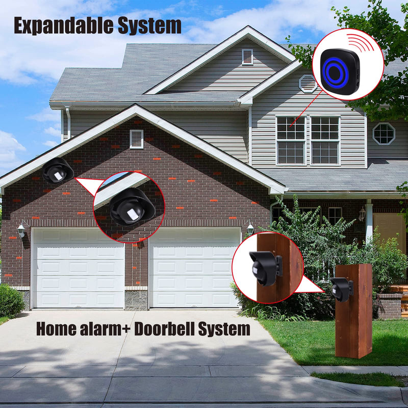 328ft Range Wireless Driveway Alarm Outside Weather Resistant Motion Sensor Alarm Security Alert-Protect Outdoor/Indoor Property-2 Receiver and 3 PIR Motion Detector-38 Chimes Black 2 alarms + 3 waterproof sensors