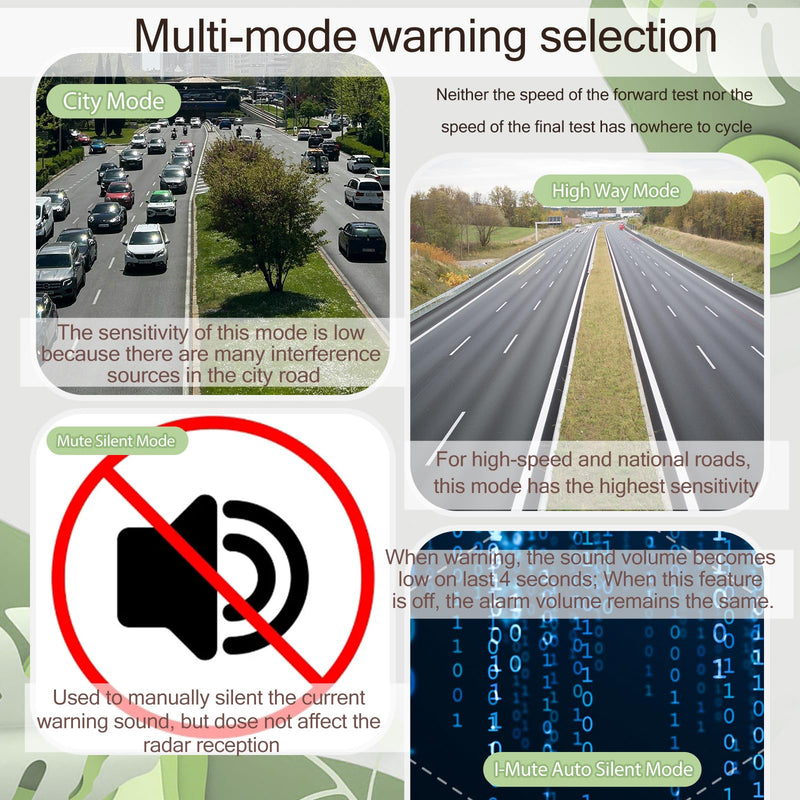 RAD1000 Laser/Radar Detector for Cars with Suction Cup Mount - Long Range Detection, X/K/Ka/KU/ST/CT Band & Laser Detection, VG-2 Immune, Mute Memory, Multi-Mode, Led Display, Ideal Gifts