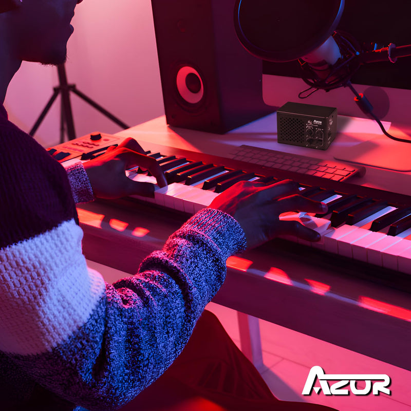 AZOR Mini Electric Guitar Amplifier | 10W Rechargeable Battery | Clean & Distortion Effects, Gain Control | Headphone Output for Silent Practice | Portable for Travel & Indoor Use