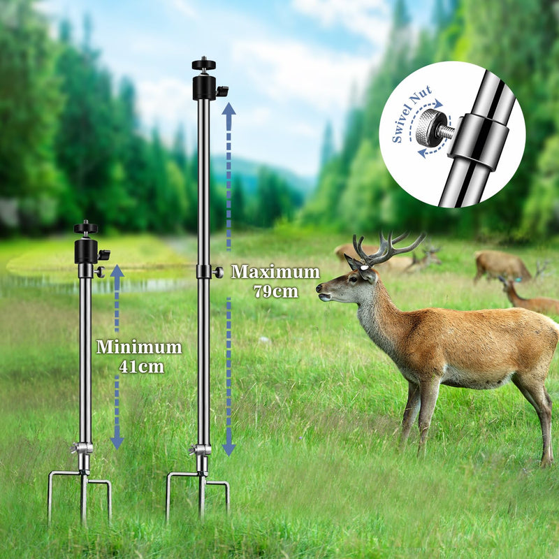 1 Pack Trail & Game Camera Stand Thick Foldable Stainless Steel Bracket 360° Adjustable Universal Thread Connection 1/4''-20 (6 mm) for Trail Camera Deer Cam Accessories Silver
