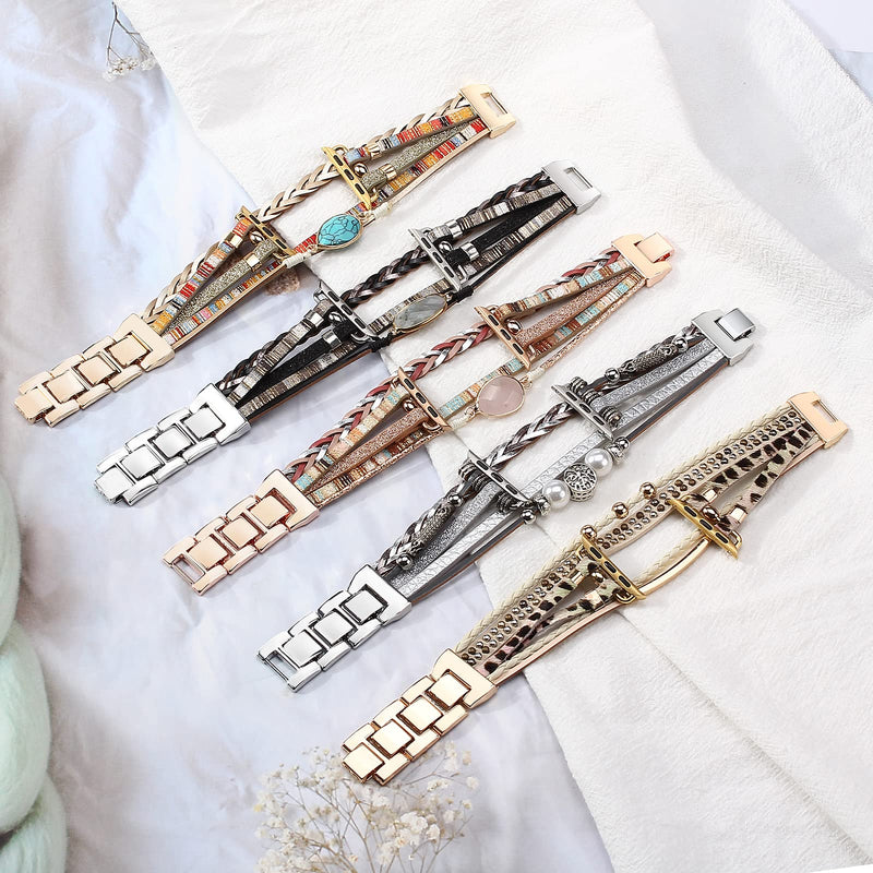 Boho Leather Wrap Bands Compatible with Apple Watch Band for Women Men 38mm/40mm/41mm/42mm/44mm/45mm/49mm