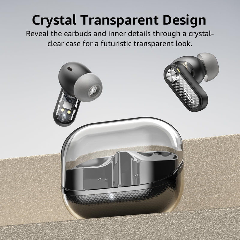 TOZO Crystal Pods Hybrid Active Noise Cancelling Wireless Earbuds, Black | 10mm Drivers Deep Bass, 4 Mics Smart ENC AI Calls, Real-Time AI Translation, 32 EQ via App, Bluetooth 5.4, 70H,Crystal Design