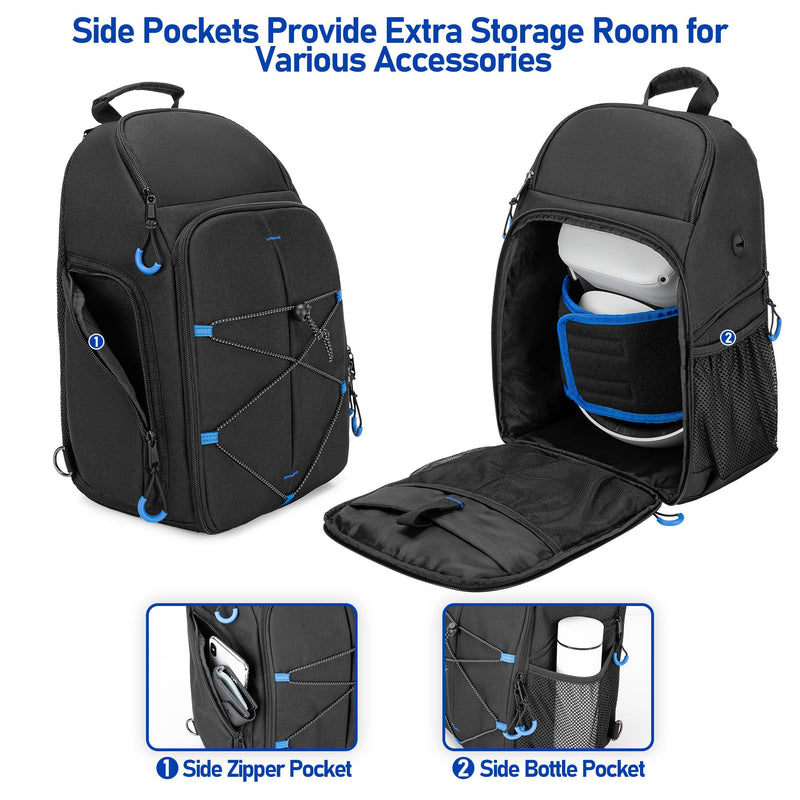 PGmoon Carrying Case Compatible with Oculus Meta Quest 2/Quest 3/Quest 3S | Travel Storage Bag Backpack with Separate Room for Touch Controllers and Multi-Pockets (Patent Design) black