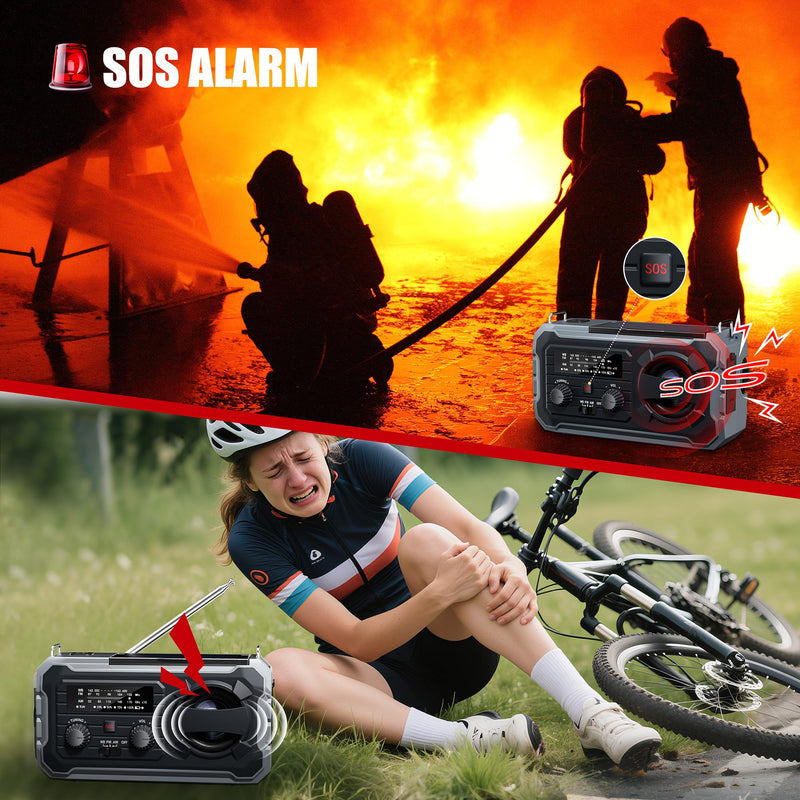 Hand Crank Emergency Radio, 10000mAh Weather Radio with AM/FM/NOAA, Solar Prower, SOS Alarm, Phone Charging, LED Flashlight, Portable Survival Gear for Outdoor & Home Emergencies Kits, Grey