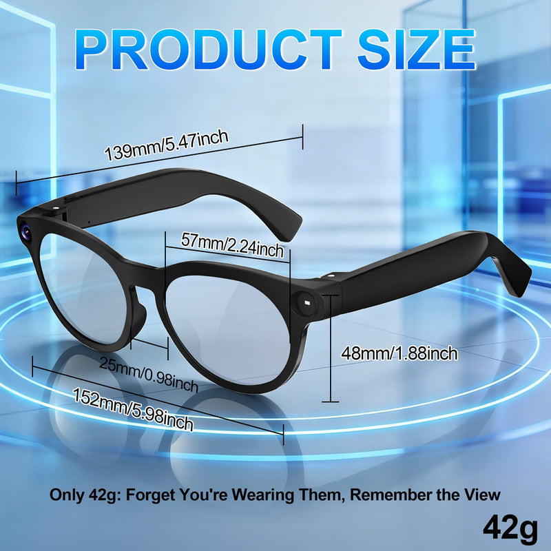 AI Smart Glasses with Camera, 4K Video Recording & Photo Capture Sunglasses | Real-Time Translation, Open-Ear Bluetooth Audio, AI Voice Assistant, Object Recognition, Replaceable Lenses for Men & Women