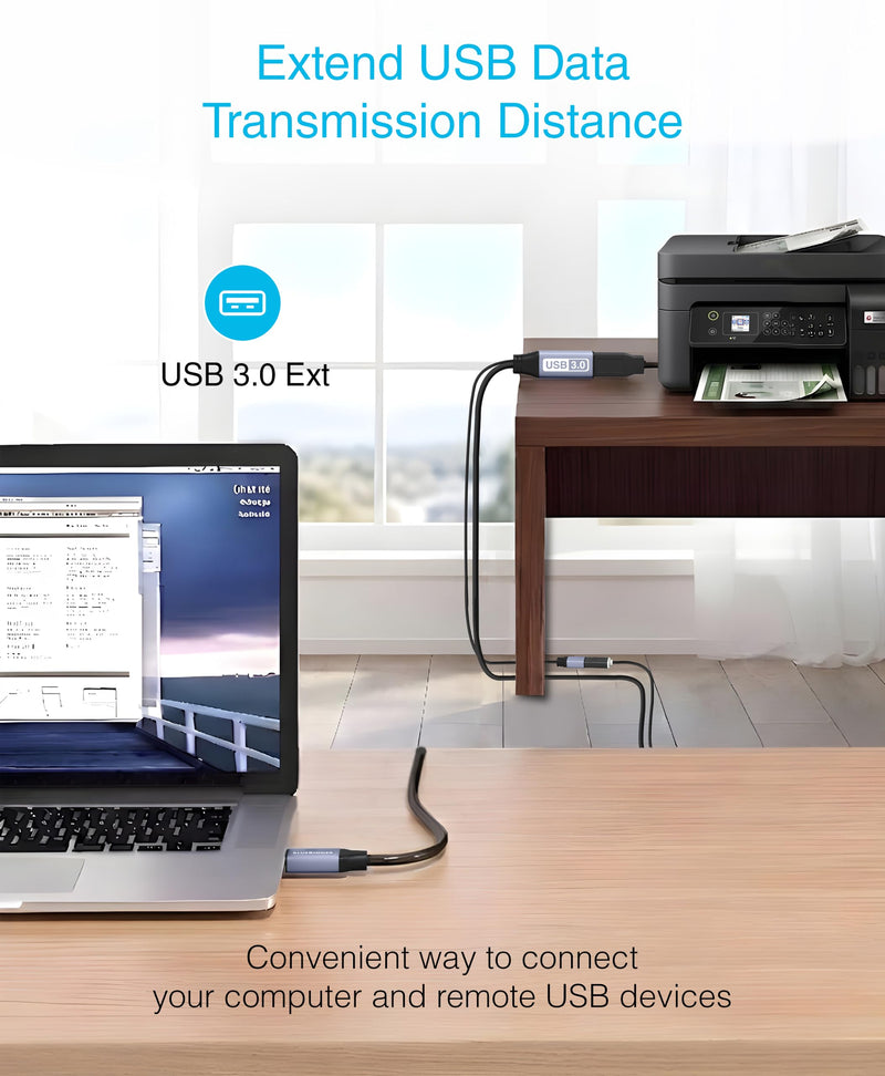 BlueRigger Active USB 3.0 Extension Cable 32FT (5 Gbps USB Extender Cord, in-Wall CL3 Rated) - Long USB Extension Cable for Webcam, VR Headset, Printer, Hard Drive, Keyboard, Mouse Grey USB 3.0 1
