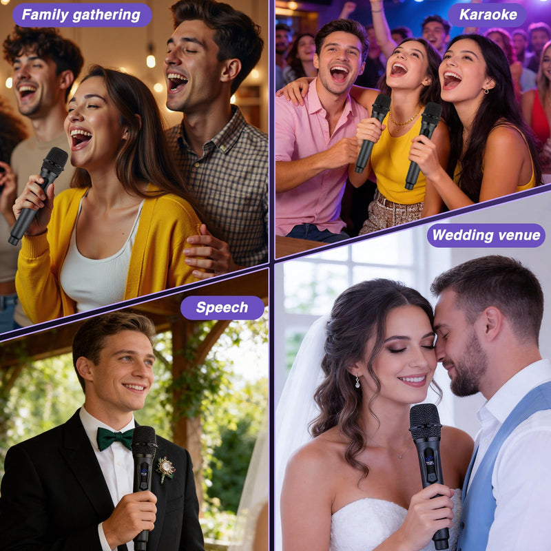 [AUSTRALIA] - Wireless Microphone,Professional Dual Handheld Cordless Dynamic Mic System with Rechargeable Receiver,Plug & Play,Compatible with karaoke machines and PA systems for Speech,Church,Wedding,DJ,Party 