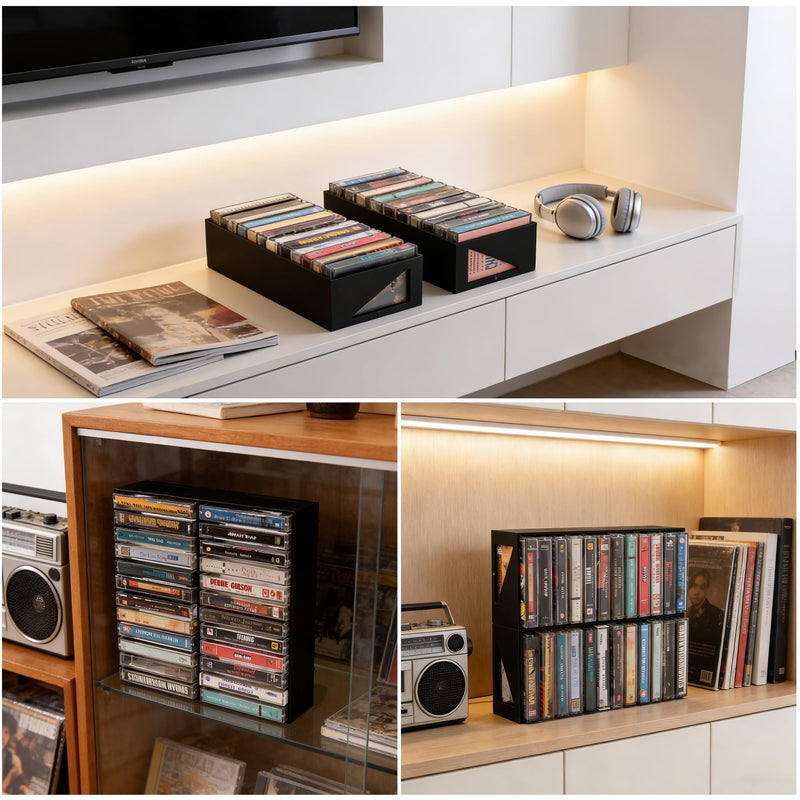 2pcs Cassette Tape Storage Organizer Holder - 24 Slots, Easy to Store & Space-Saving Design for Home, Studio - Perfect for Music Lovers & Collectors