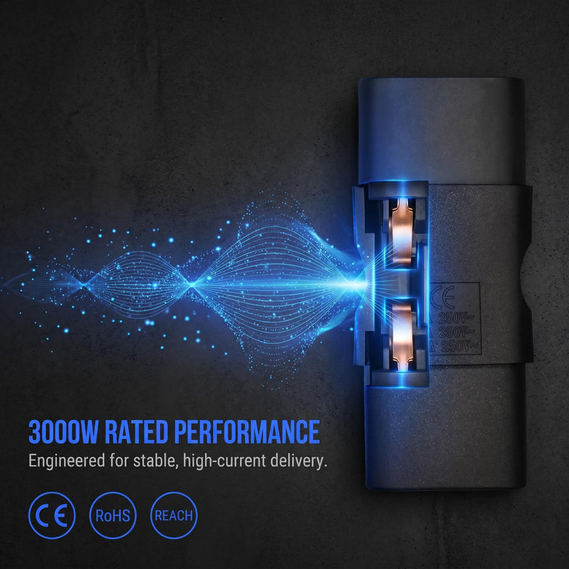 IEC 320 C14 Male to C19 Female Power Adapter, 1Pack | 10A/15A 125V/250V, 3000W Peak High Power, Straight Plug, For PDU UPS Server Industrial C14 to C19(1 Piece)